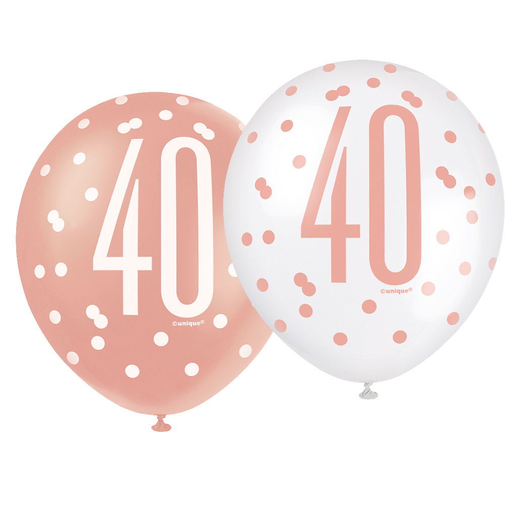Luftballon Latex 40. Geburtstag, weiß & rosa, Größe: ca. 30 cm, 6 Stück