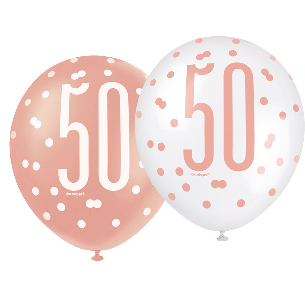 SALE Luftballon Latex 50. Geburtstag, wei & rosa, Gre: ca. 30 cm, 6 Stck