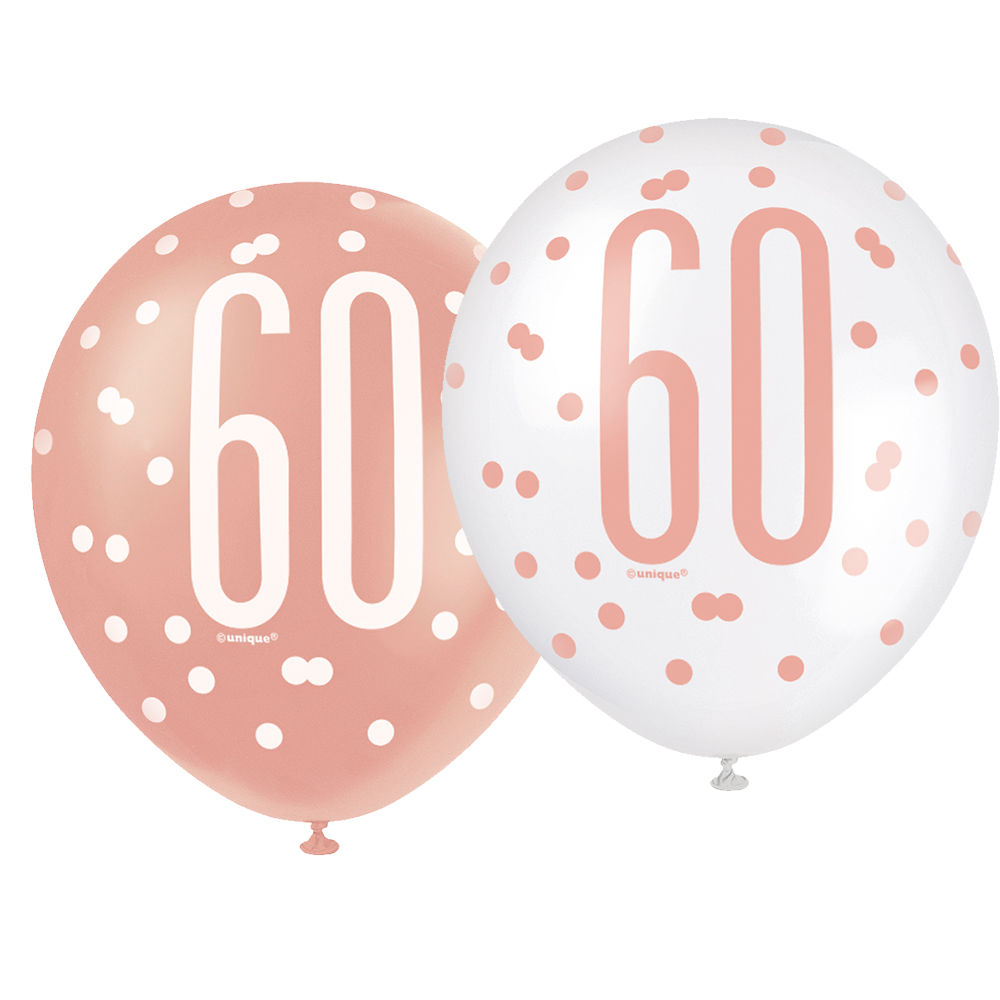 Luftballon Latex 60. Geburtstag, weiß & rosa, Größe: ca. 30 cm, 6 Stück