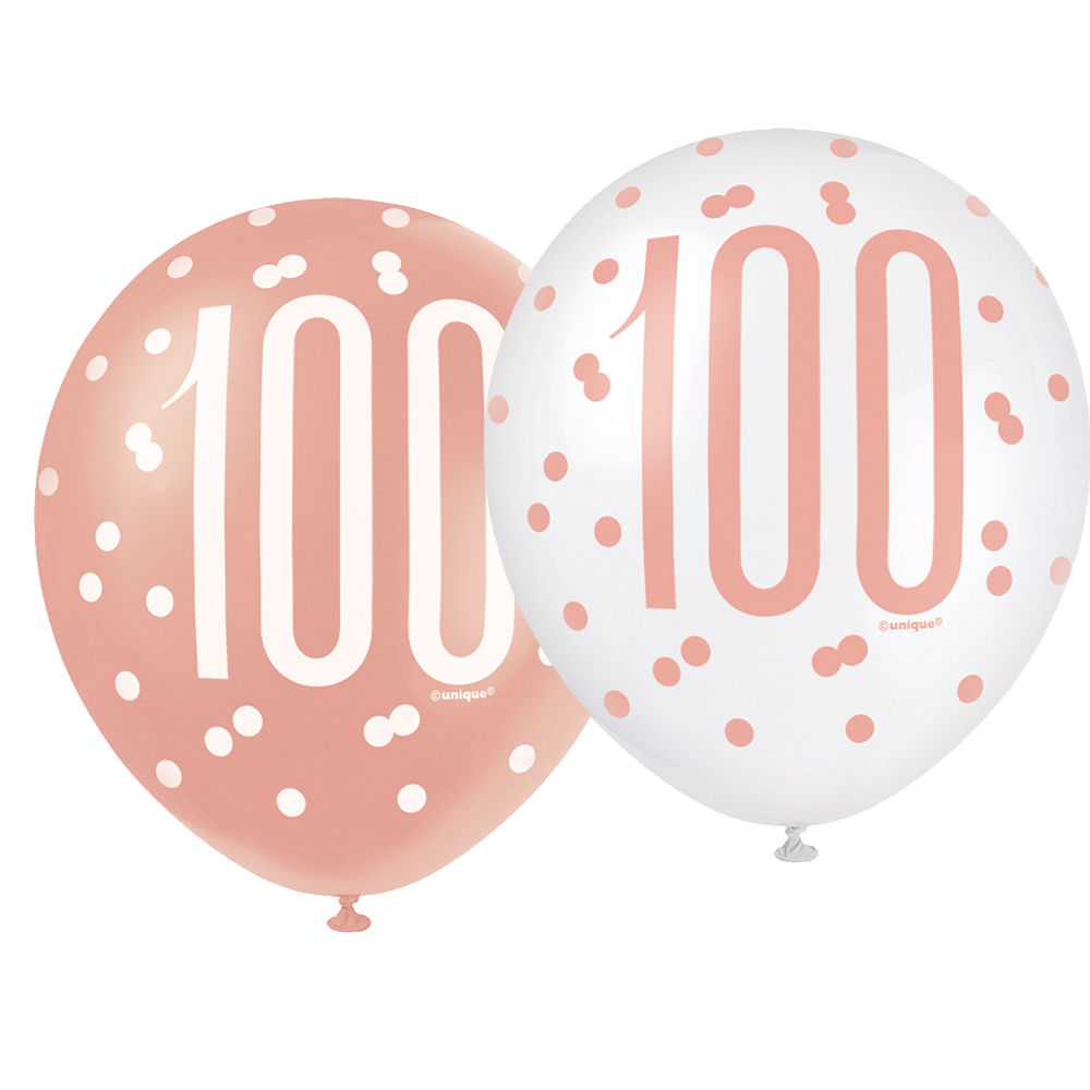 SALE Luftballon Latex 100. Geburtstag, wei & rosa, Gre: ca. 30 cm, 6 Stck