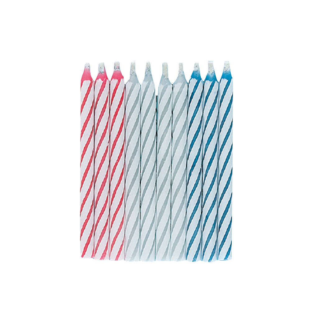 Spiralkerze / Geburtstagskerze Magic, nicht ausblasbar, grau / rot / blau, 10 Stück