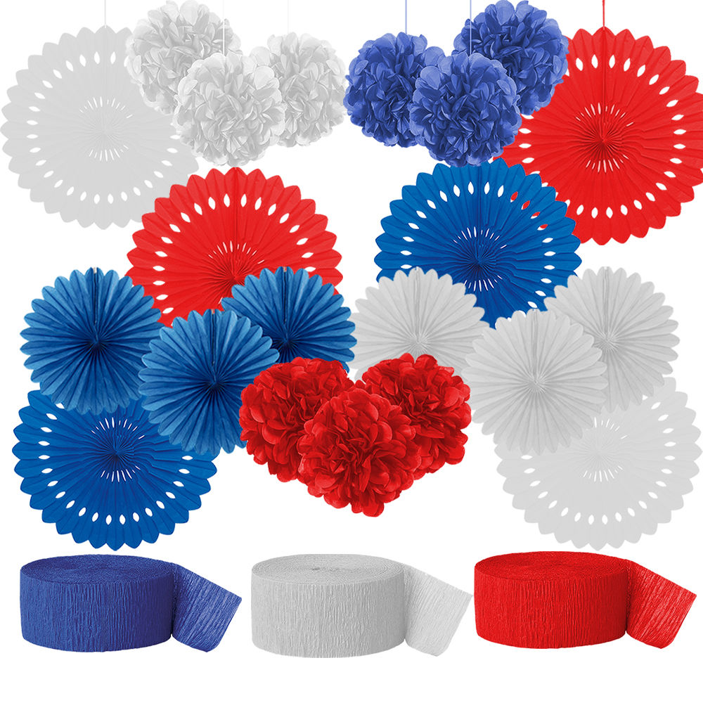 Deko-Fächer blau-weiß-rot ca 60 cm Party Dekoration 