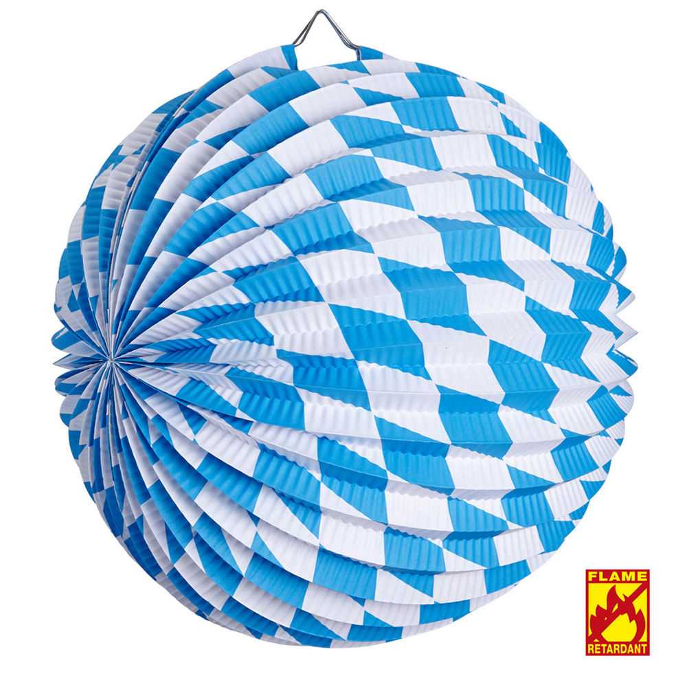 Lampion Bayern Rauten,  25 cm, Bayrische Dekoration, Bayrisches Fest, Blau-Wei