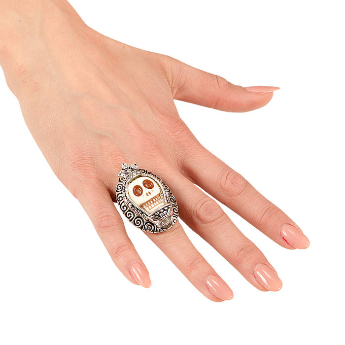 Ring, silber, mit weißem Totenkopf und Strass Bild 2