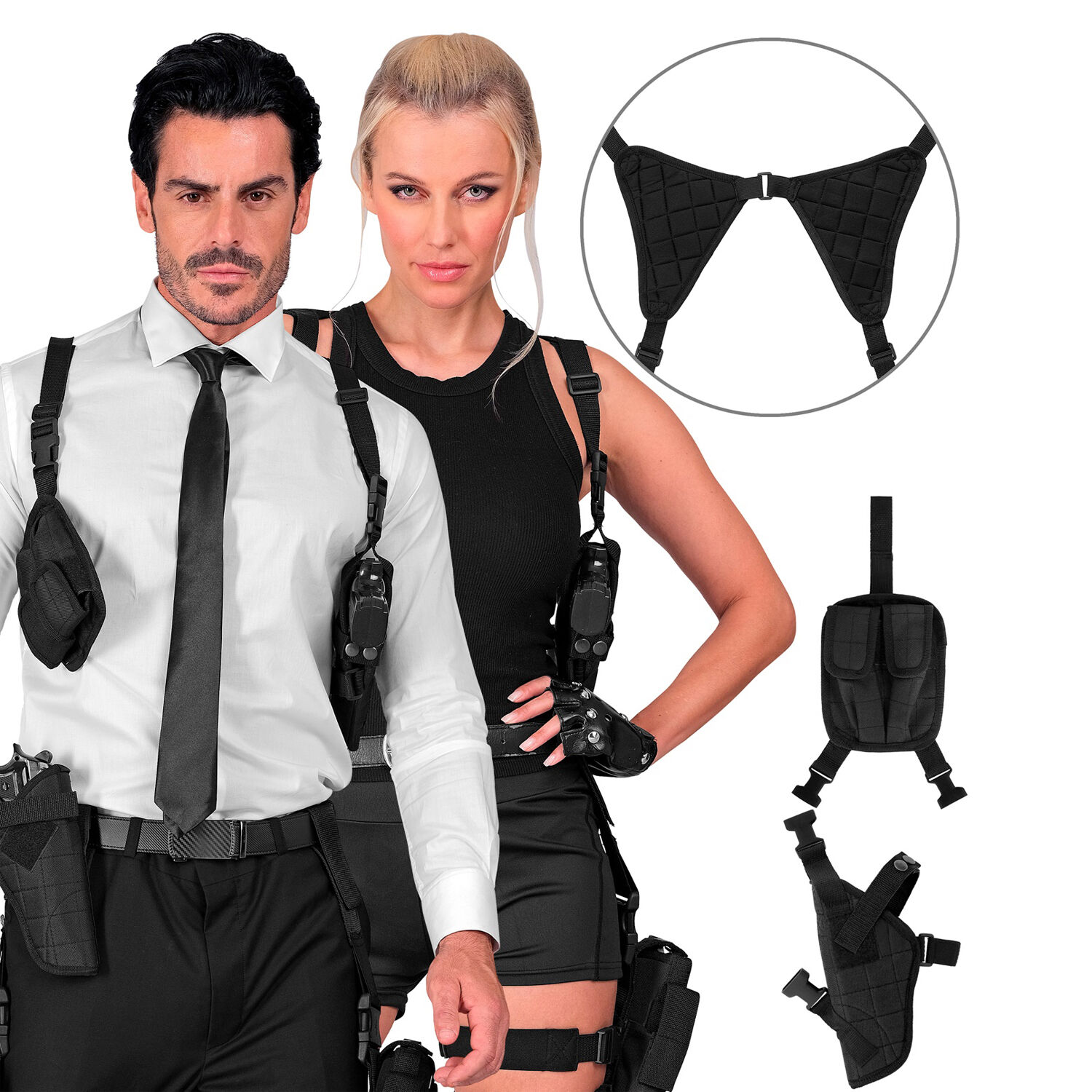 NEU Kostm-Zubehr Pistolen-Holster fr die Schulter, zum Umschnallen, schwarz Bild 2