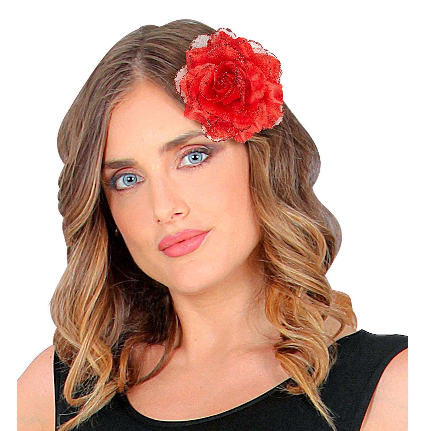 NEU Kostm-Zubehr rote Rose auf Haarspange Bild 2