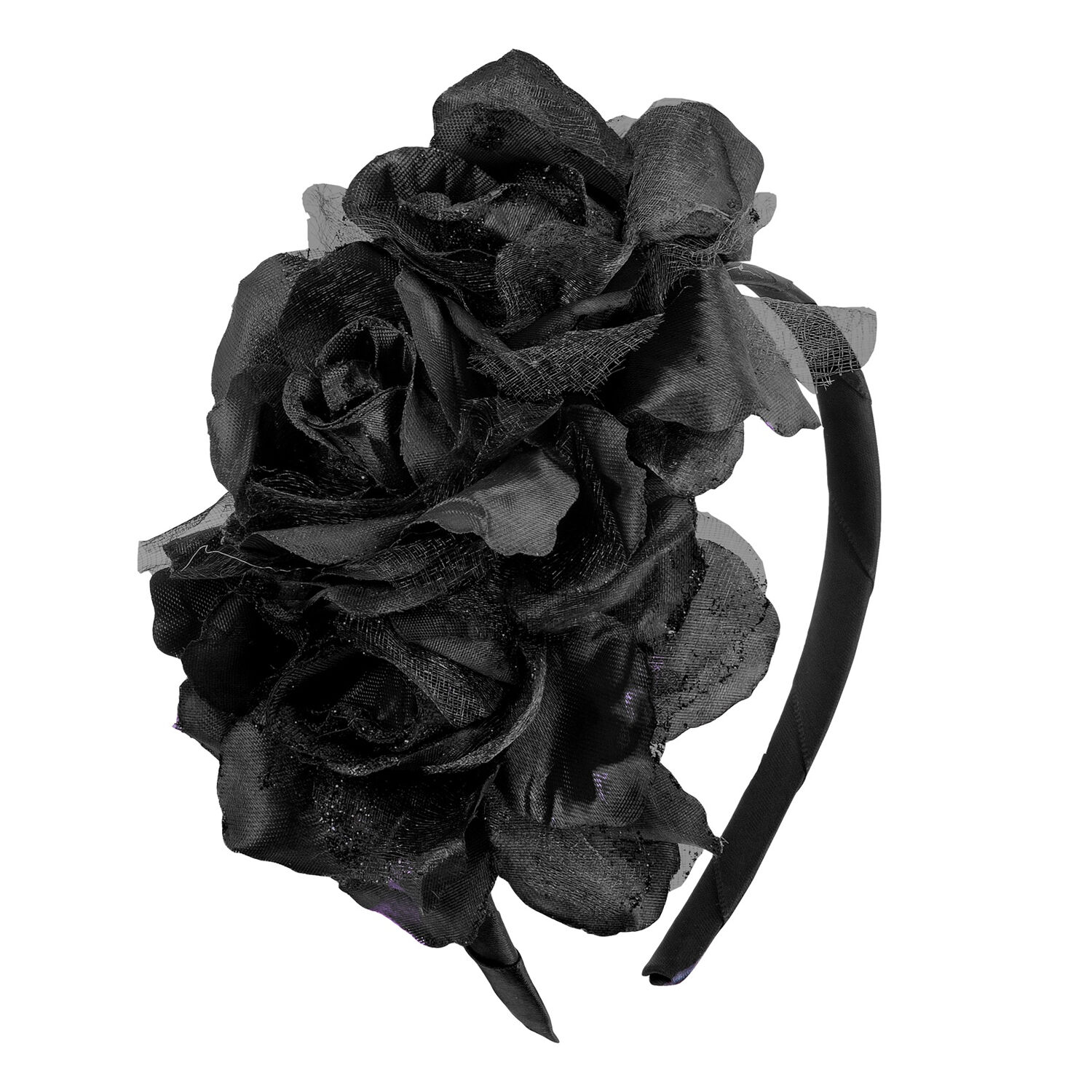 NEU Haarreif mit schwarzen Rosen und Glitter
