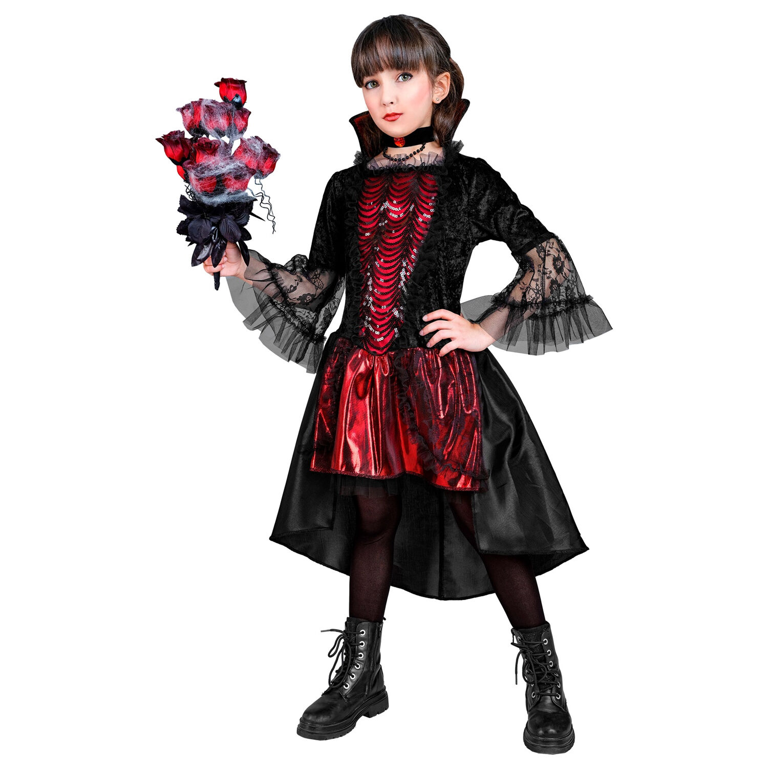 NEU Kinder-Kostm Vampirin, Kleid mit Halskette, schwarz-rot, Gr. 116, fr Kinder von 4-5 Jahren Bild 2