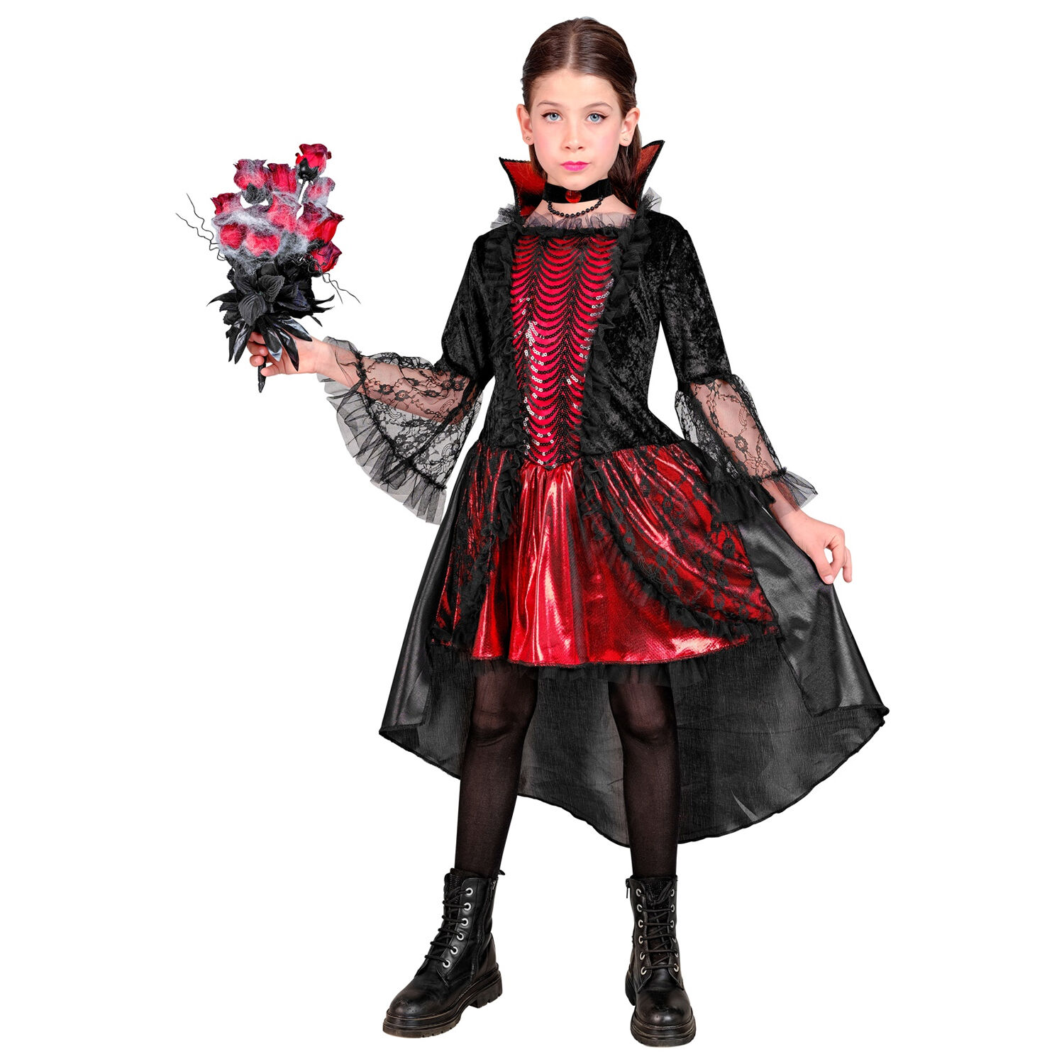 NEU Kinder-Kostm Vampirin, Kleid mit Halskette, schwarz-rot, Gr. 116, fr Kinder von 4-5 Jahren Bild 3