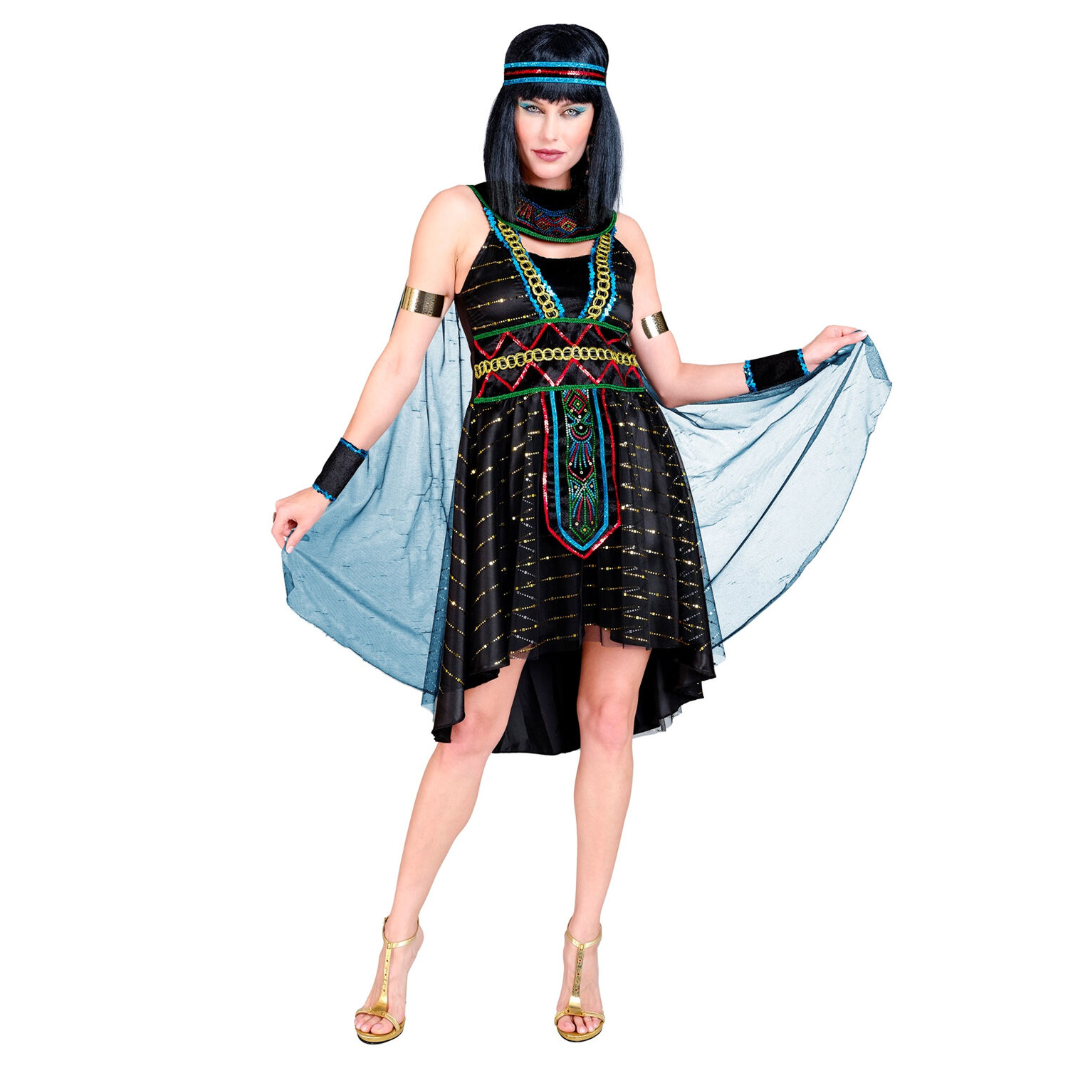 NEU Damen-Kostüm Ägypterin / Cleopatra, Kleid mit Umhang, Armstulpen und Stirnband, schwarz, Gr. XS