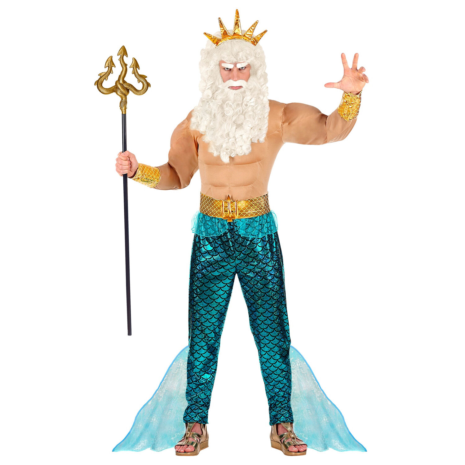 NEU Herren-Kostüm Poseidon / Wassermann, Muskelshirt mit Hose, Gürtel, Armschmuck und Krone, Gr. S