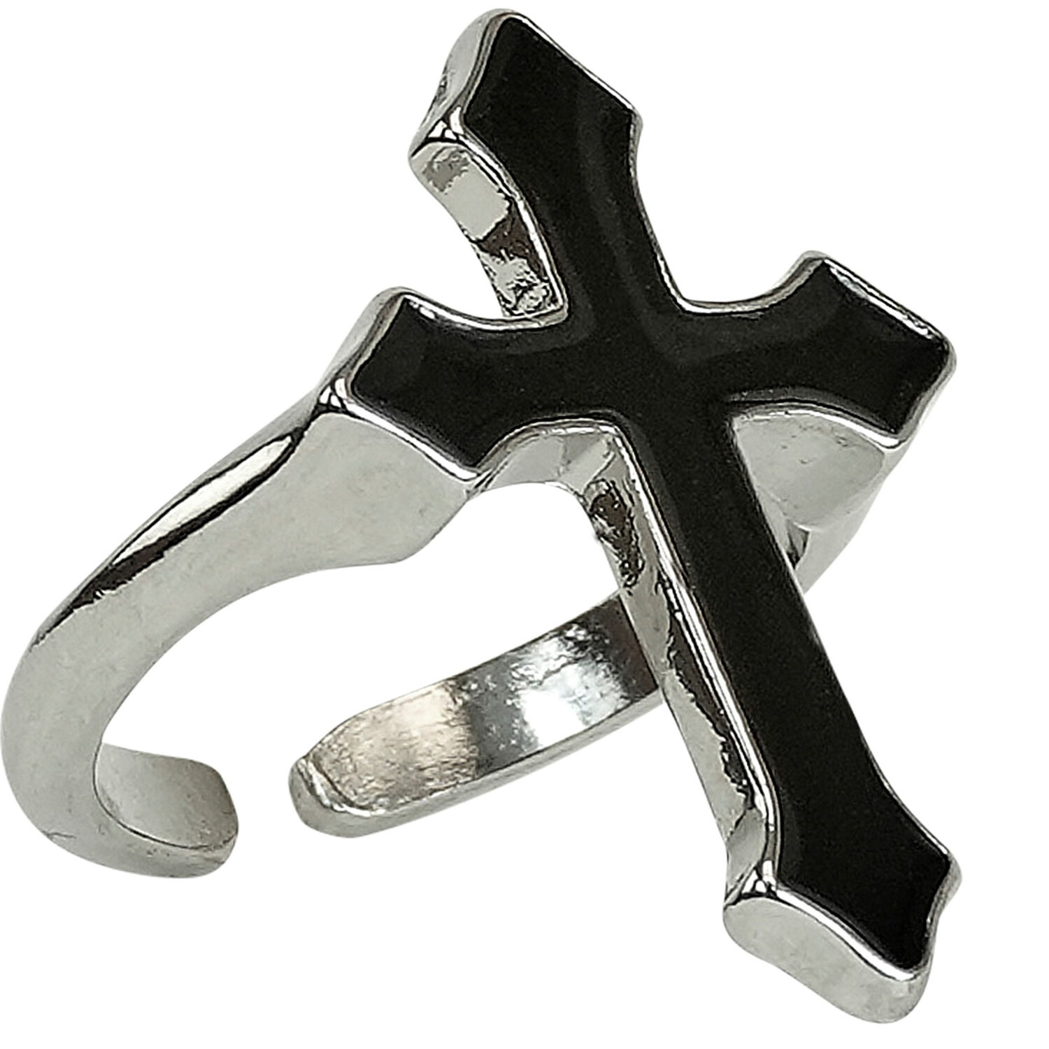 NEU Ring mit gotischem Kreuz, schwarz
