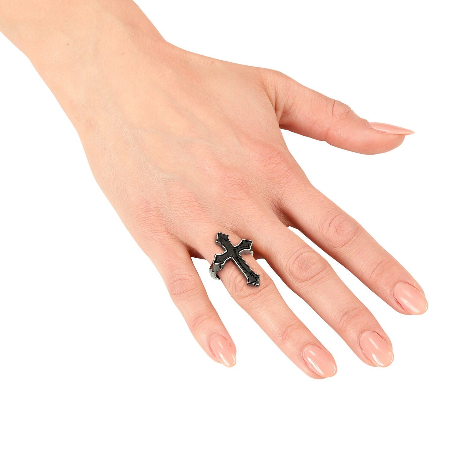 NEU Ring mit gotischem Kreuz, schwarz Bild 2