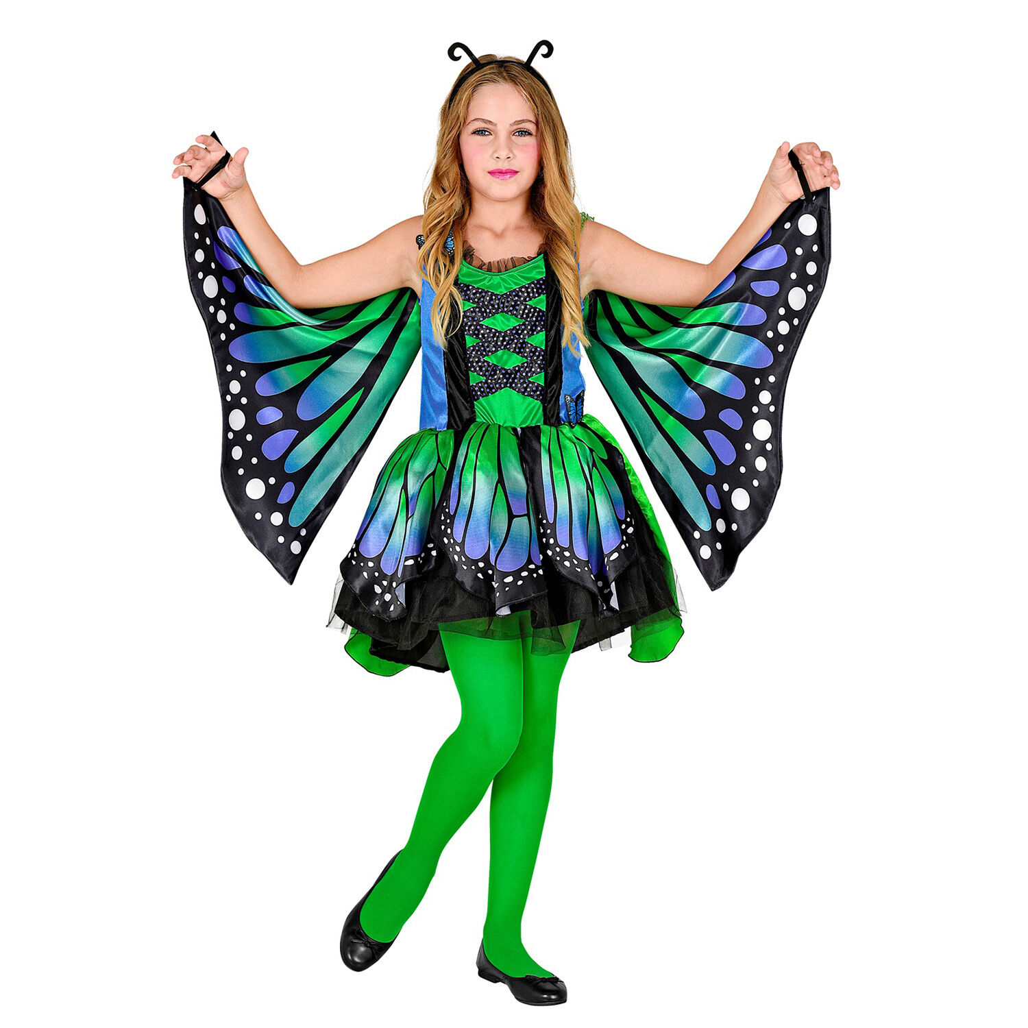 NEU Kinder-Kostm Schmetterlingskleid grn-blau, inkl. Flgeln, Tutu und Haarreif, Gr. 116 Bild 2