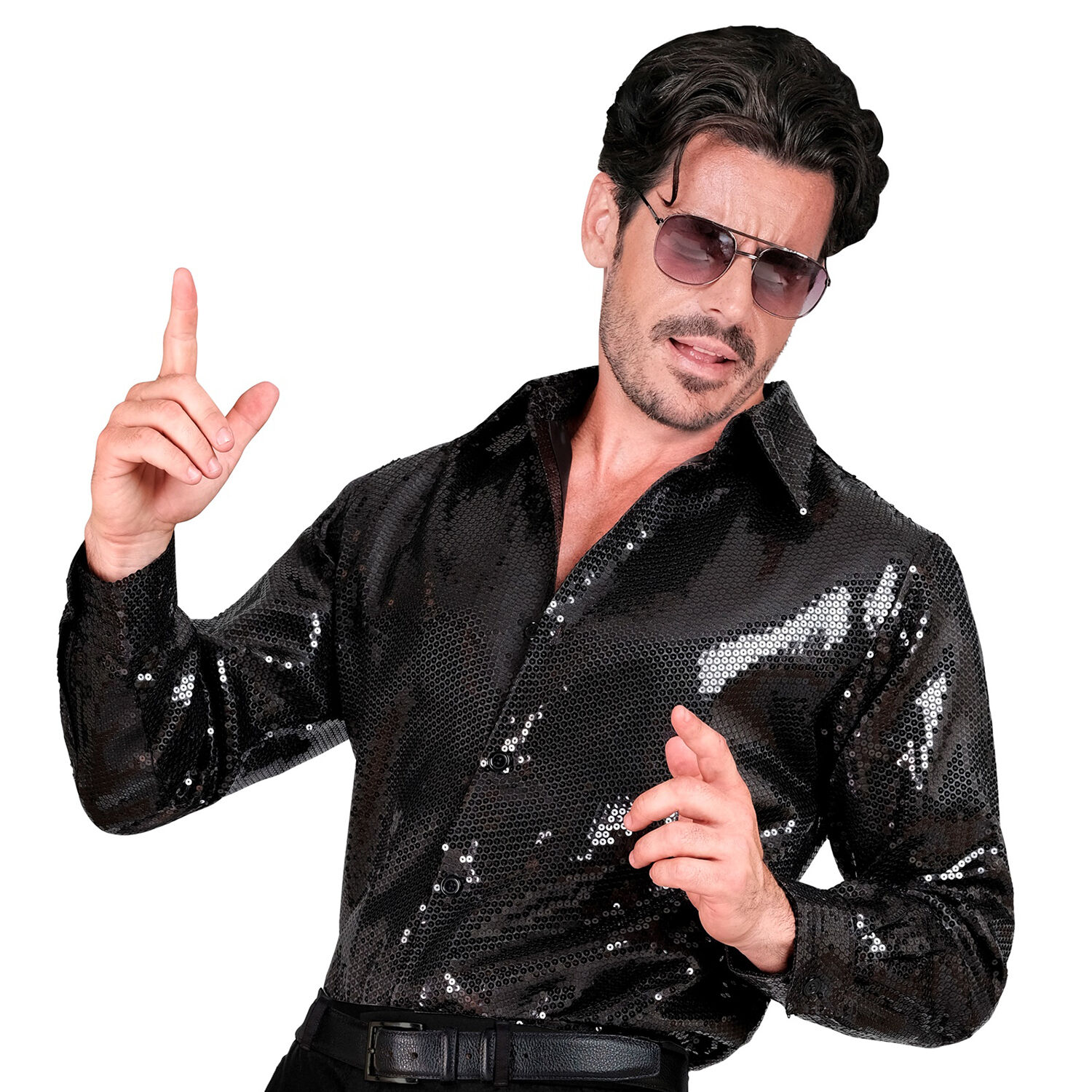 NEU Herren-Kostm Pailletten-Hemd schwarz, Gr. S-M