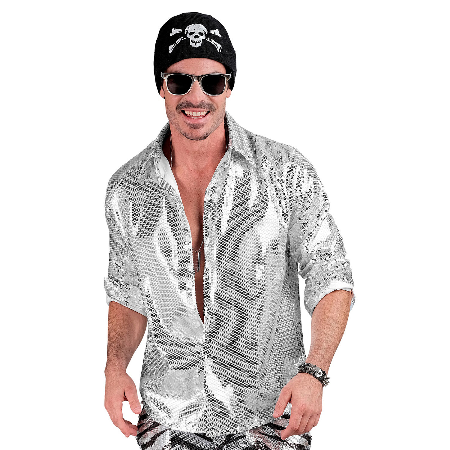 NEU Herren-Kostm Pailletten-Hemd silber, Gr. S-M Bild 2