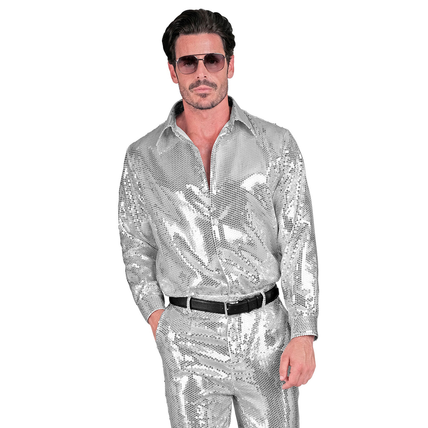 NEU Herren-Kostm Pailletten-Hemd silber, Gr. S-M Bild 3