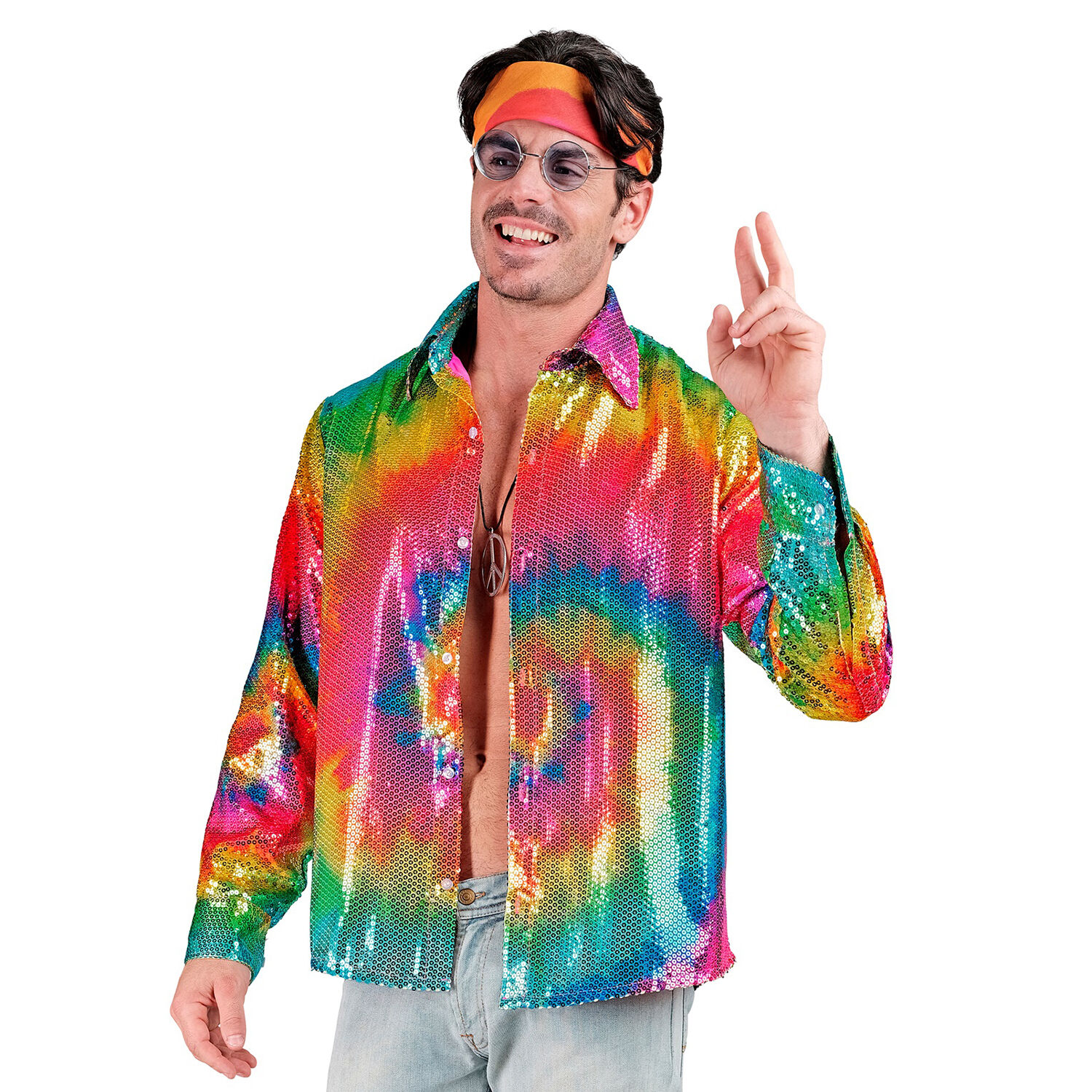NEU Herren-Kostm Pailletten-Hemd Batik-Style, Gr. S-M Bild 2