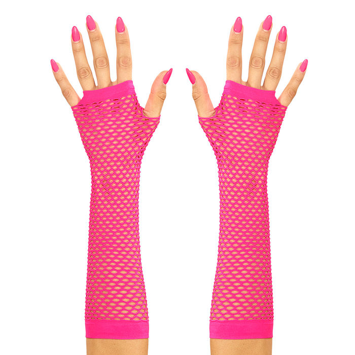 Netzhandschuhe, neonpink, ohne Finger, lang