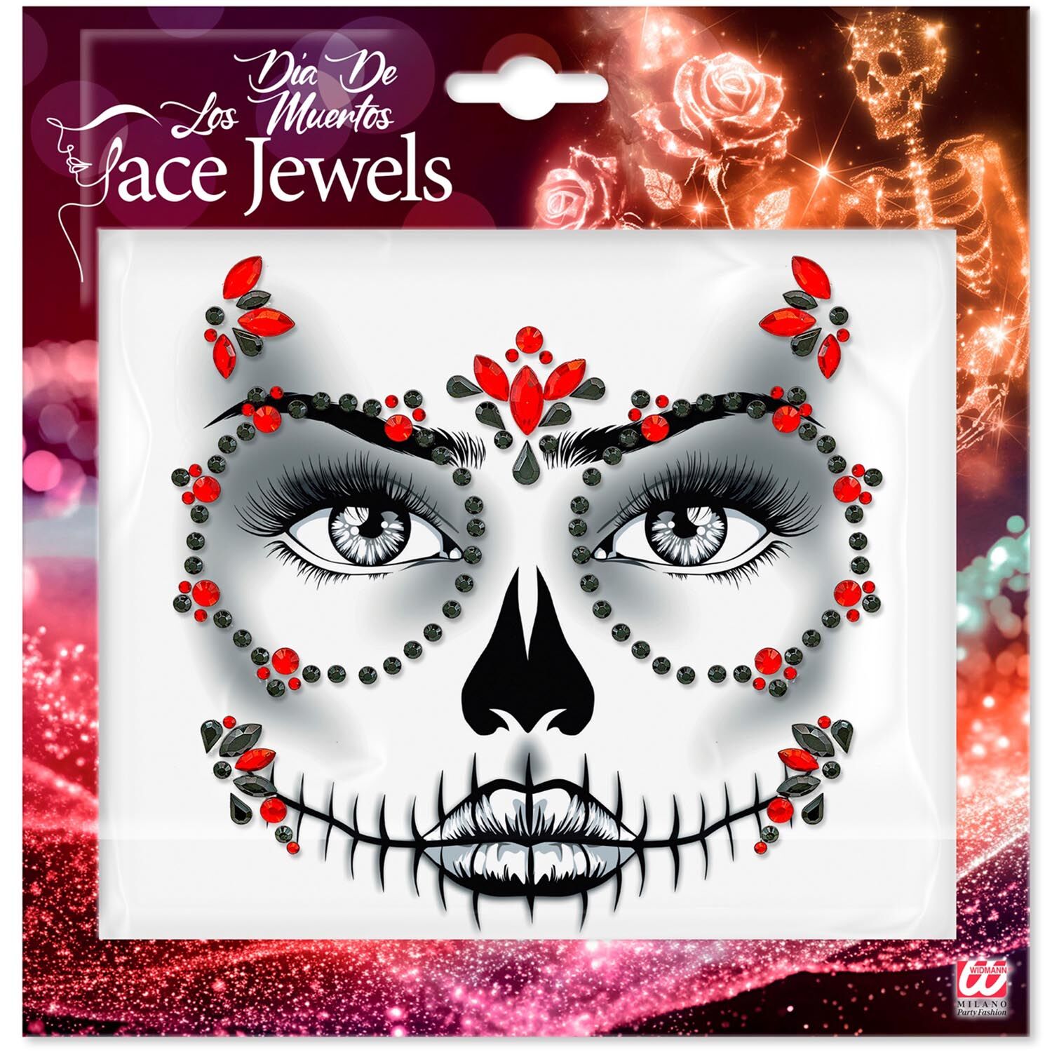Glitzersteine f�rs Gesicht, Tag der Toten, rot und schwarz