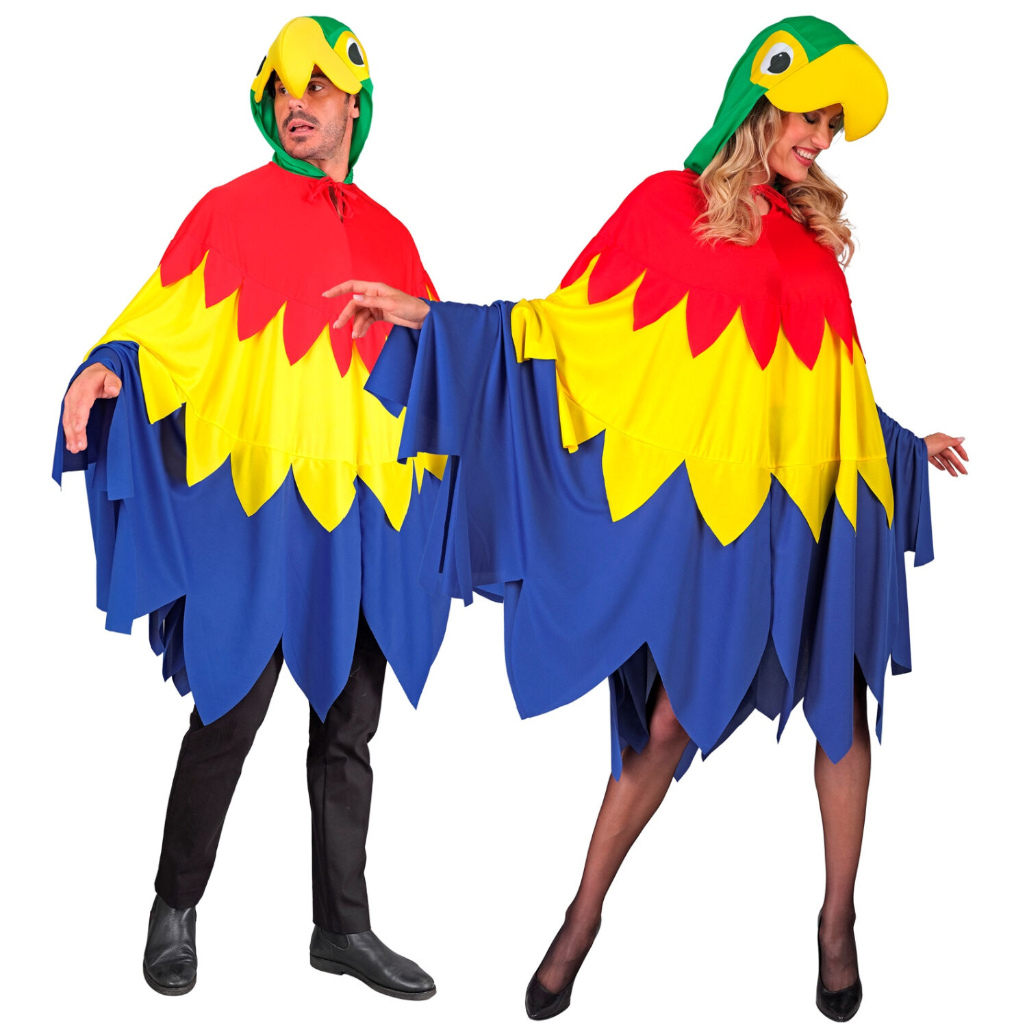 Unisex-Kost�m Papagei, �berwurf mit Kapuze, Einheitsgr��e