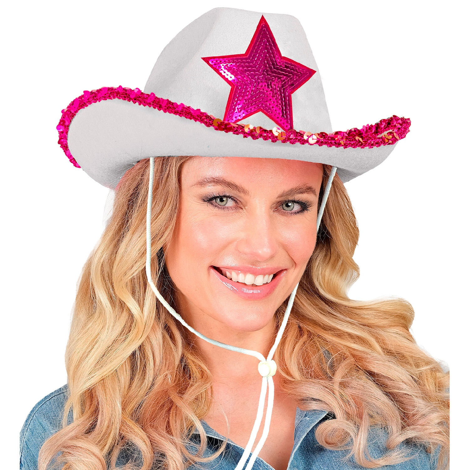 NEU Hut Cowgirl, wei mit pinkem Stern aus Pailletten Bild 2