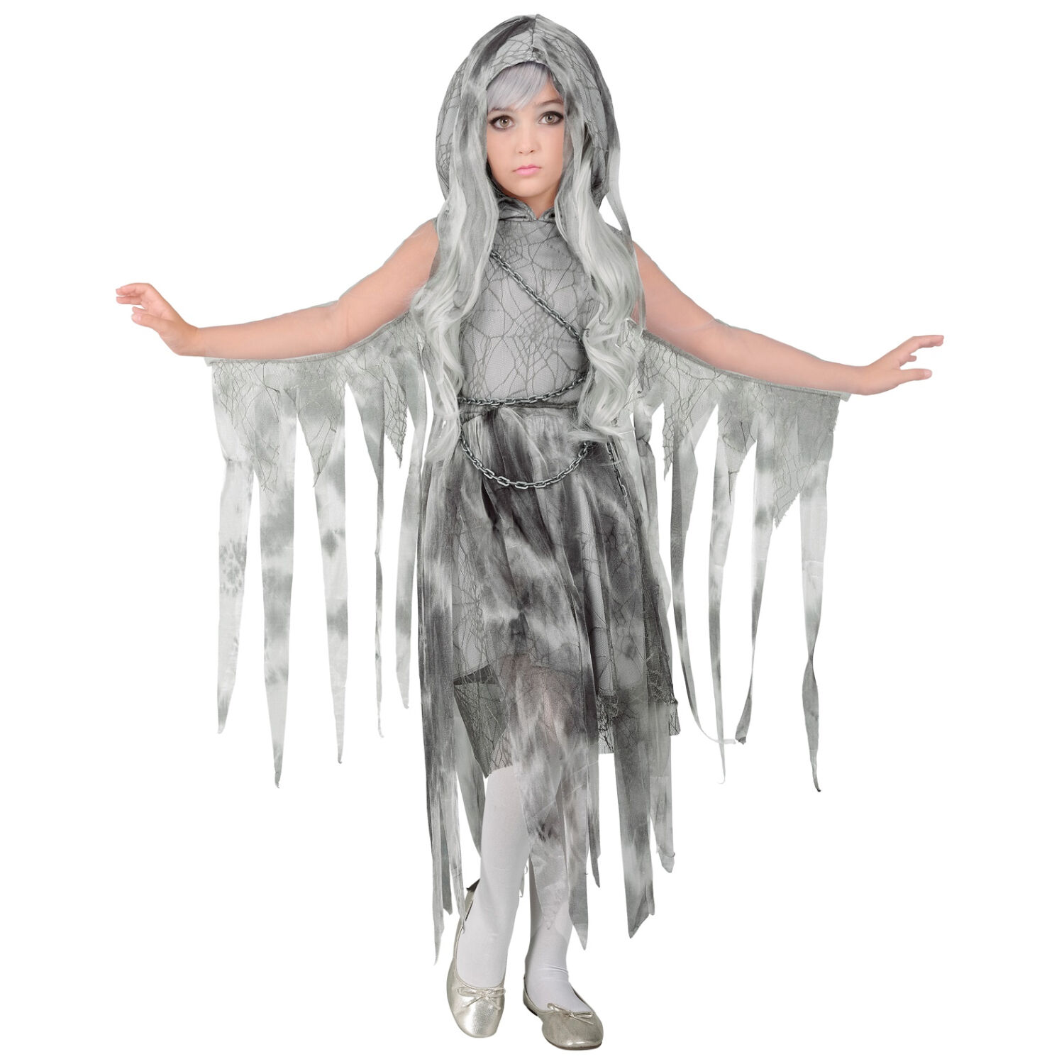 NEU Kinder-Kostm Ketten-Geist, Kleid mit Kapuze, inkl. Kette, Gr. 128