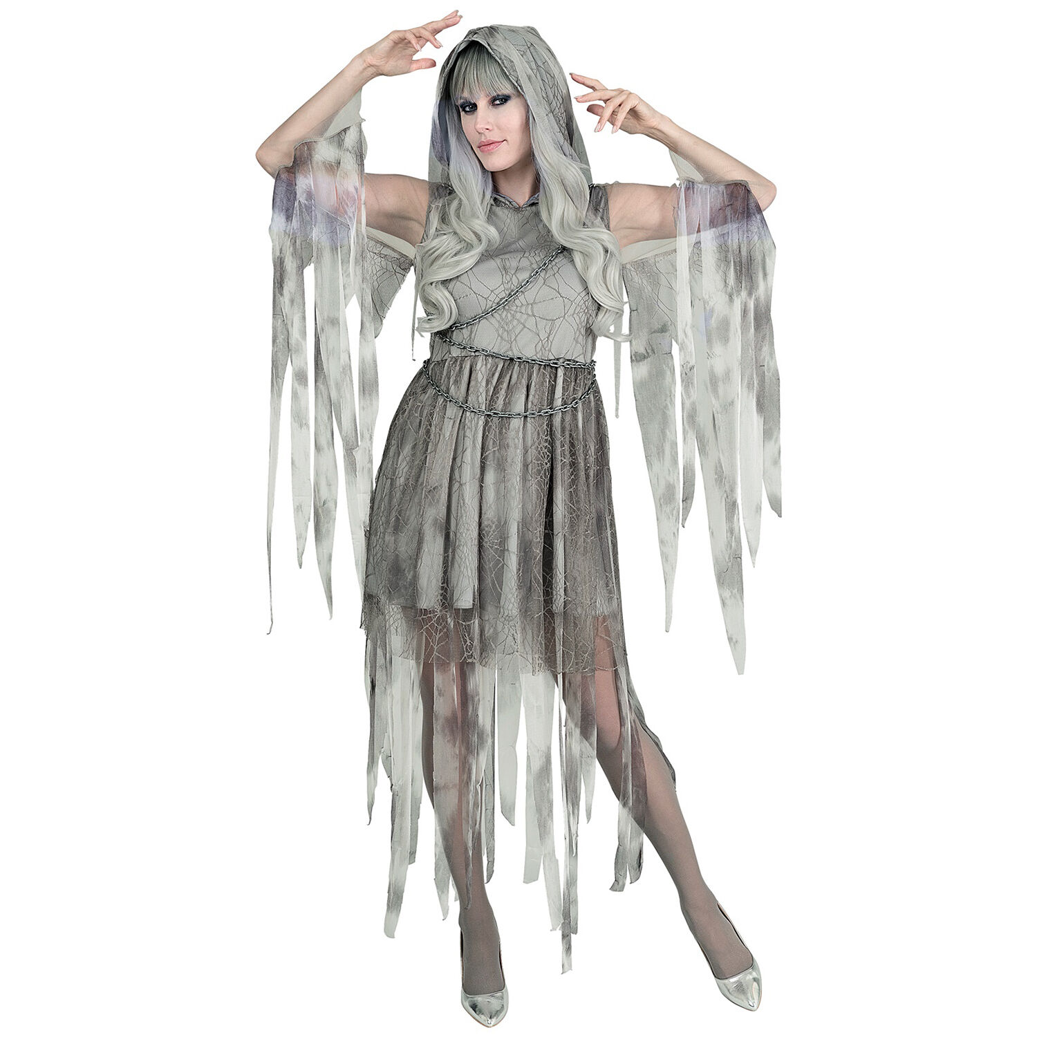 NEU Damen-Kostm Ketten-Geist, Kleid mit Kapuze, inkl. Kette, Gr. XS
