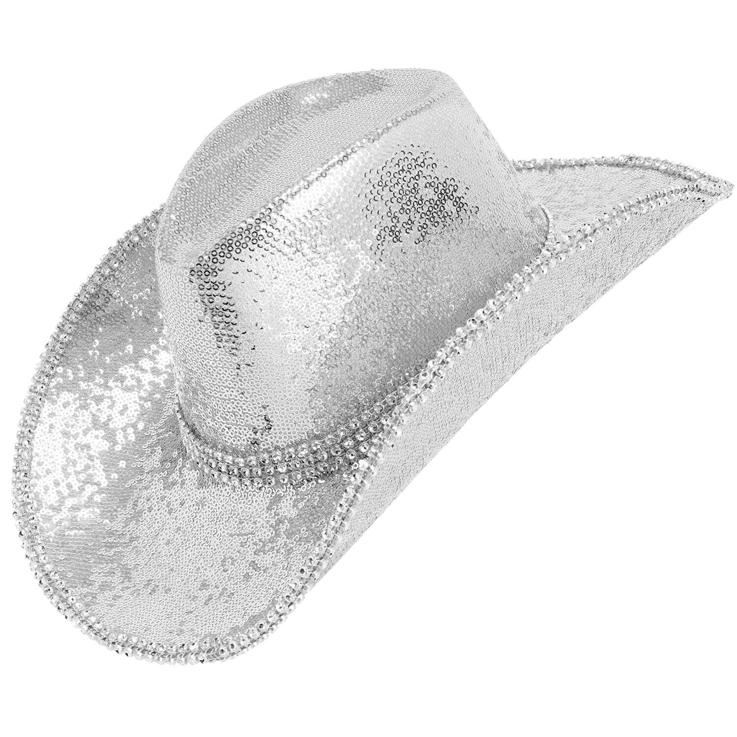 Cowboyhut mit Pailletten, silber Bild 2