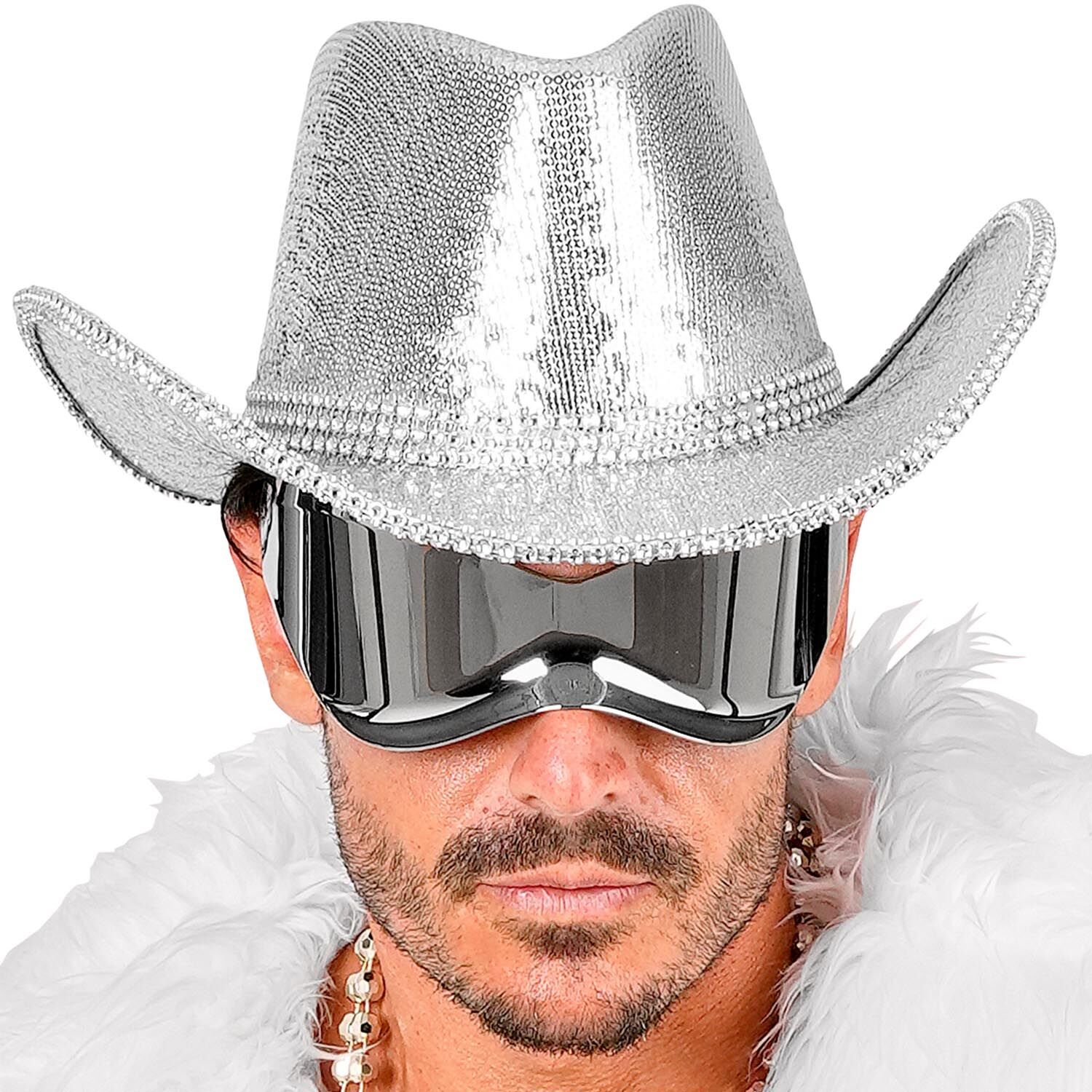 Cowboyhut mit Pailletten, silber