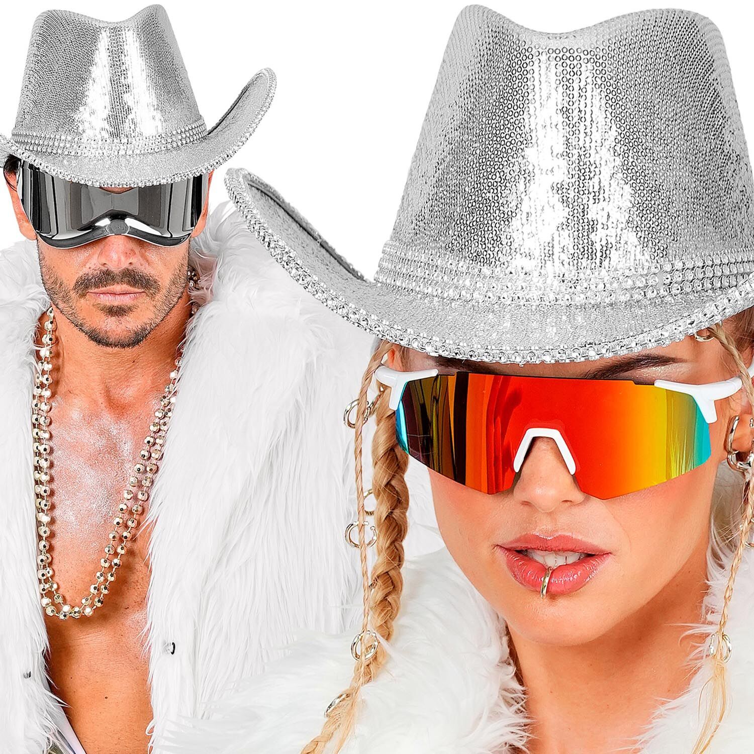 Cowboyhut mit Pailletten, silber Bild 3