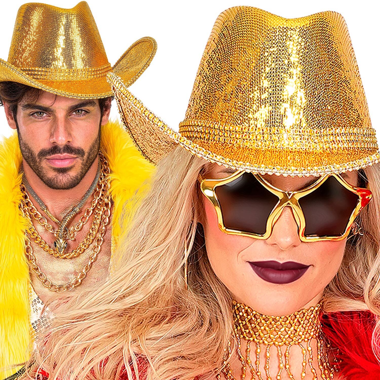 Cowboyhut mit Pailletten, gold Bild 3