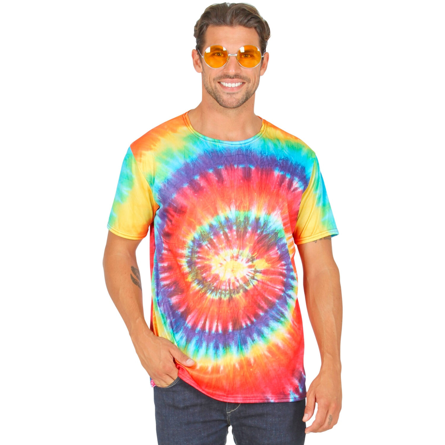 NEU Herren-Kostüm Hippie-Hemd in Batikoptik, Größe S-M