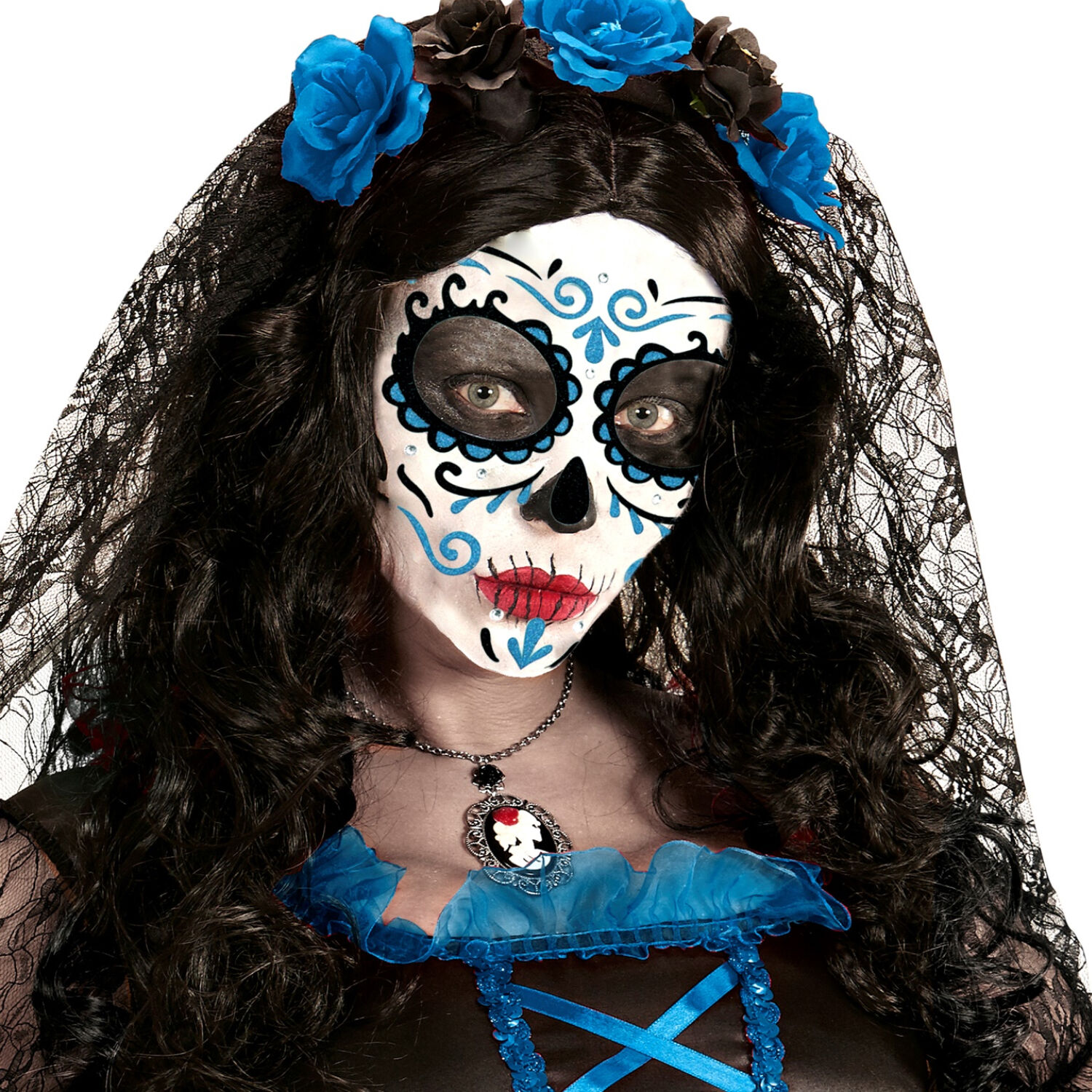 NEU Gesichts-Tattoos / Aufkleber Halloween Tag der Toten, blau, glitzernd, selbstklebend Bild 2