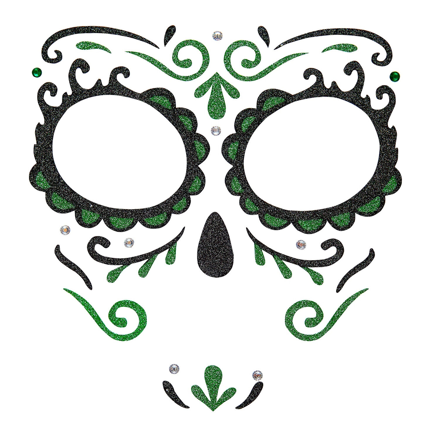 NEU Gesichts-Tattoos / Aufkleber Halloween Tag der Toten, grn, glitzernd, selbstklebend