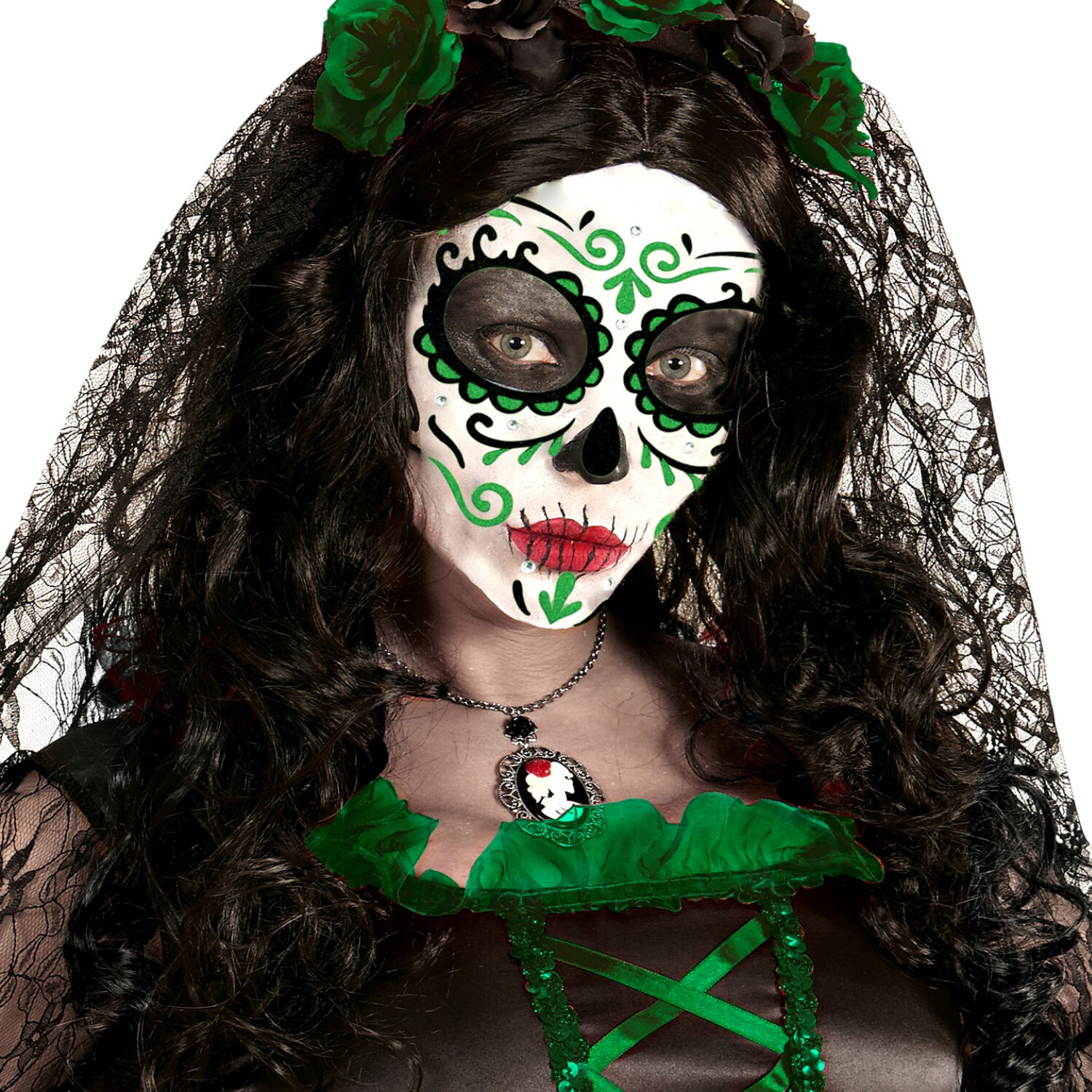 NEU Gesichts-Tattoos / Aufkleber Halloween Tag der Toten, grün, glitzernd, selbstklebend Bild 2