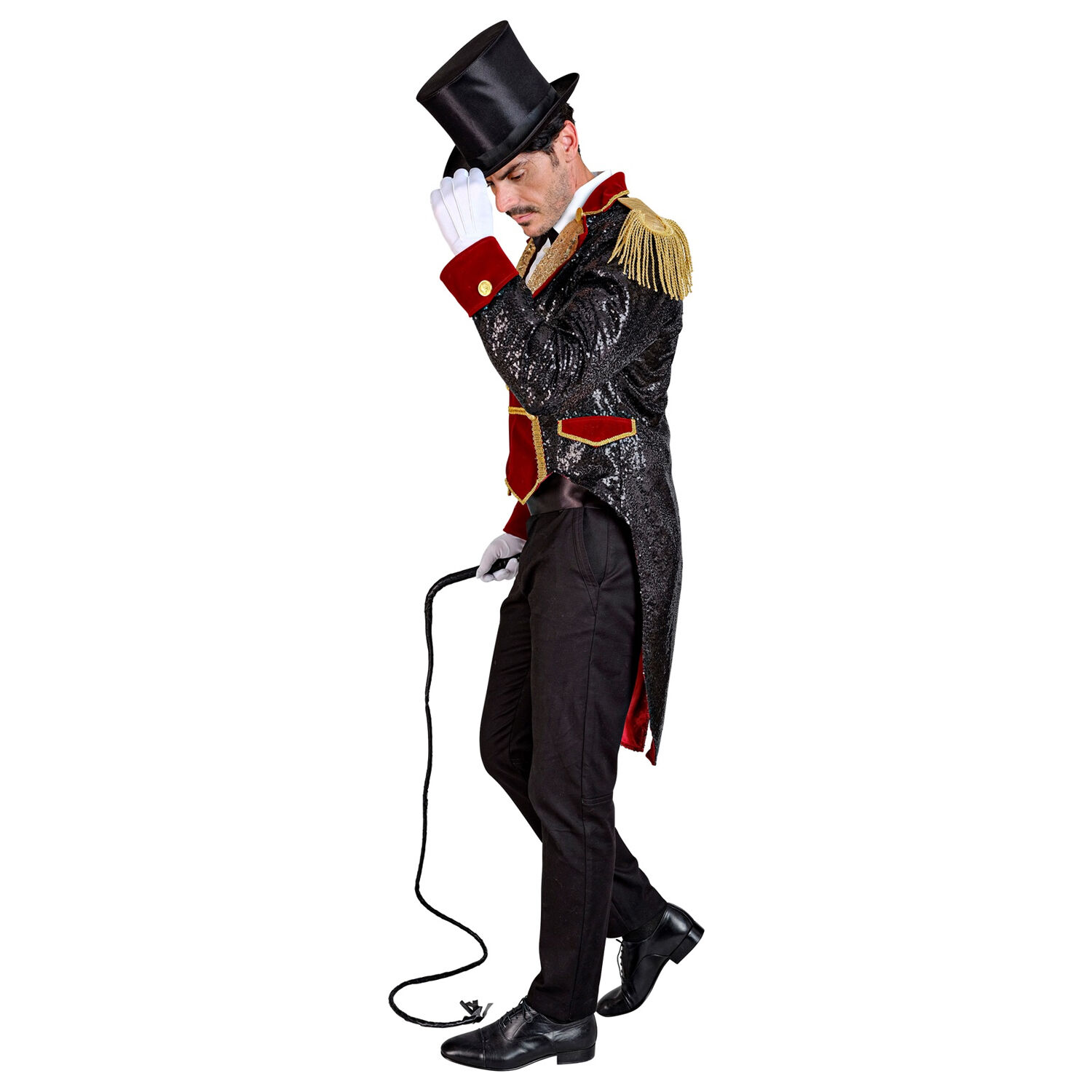 NEU Herren-Kostüm Zirkus-Direktor, Frack mit Pailletten, schwarz-dunkelrot, Gr. S Bild 3