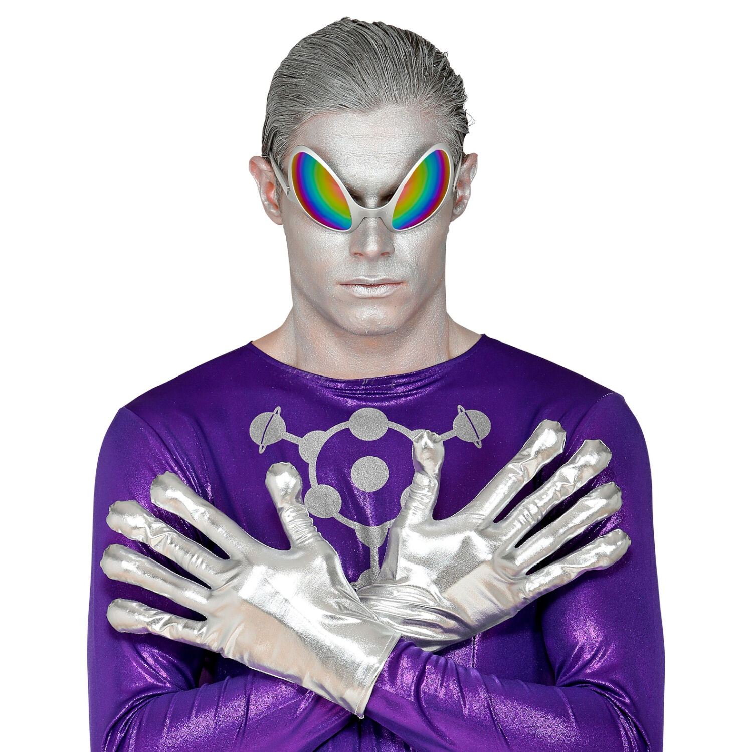 Handschuhe Alien, silber mit langen dicken Fingern Bild 2
