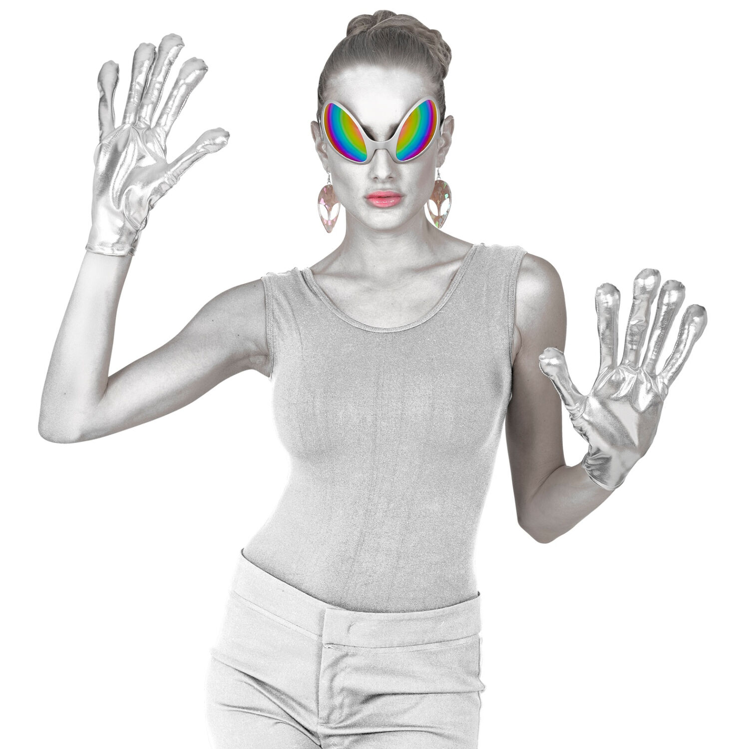 Handschuhe Alien, silber mit langen dicken Fingern Bild 3