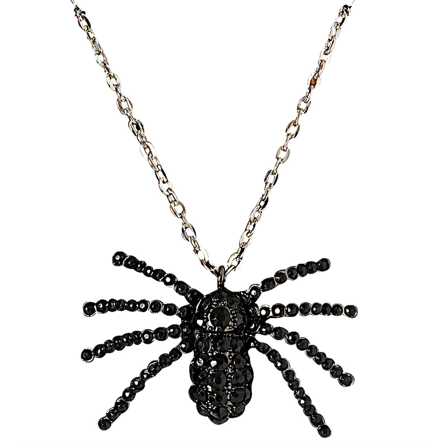 NEU Halloween-Kette mit groem strassbesetztem Anhnger in Spinnenform, Silber-Schwarz