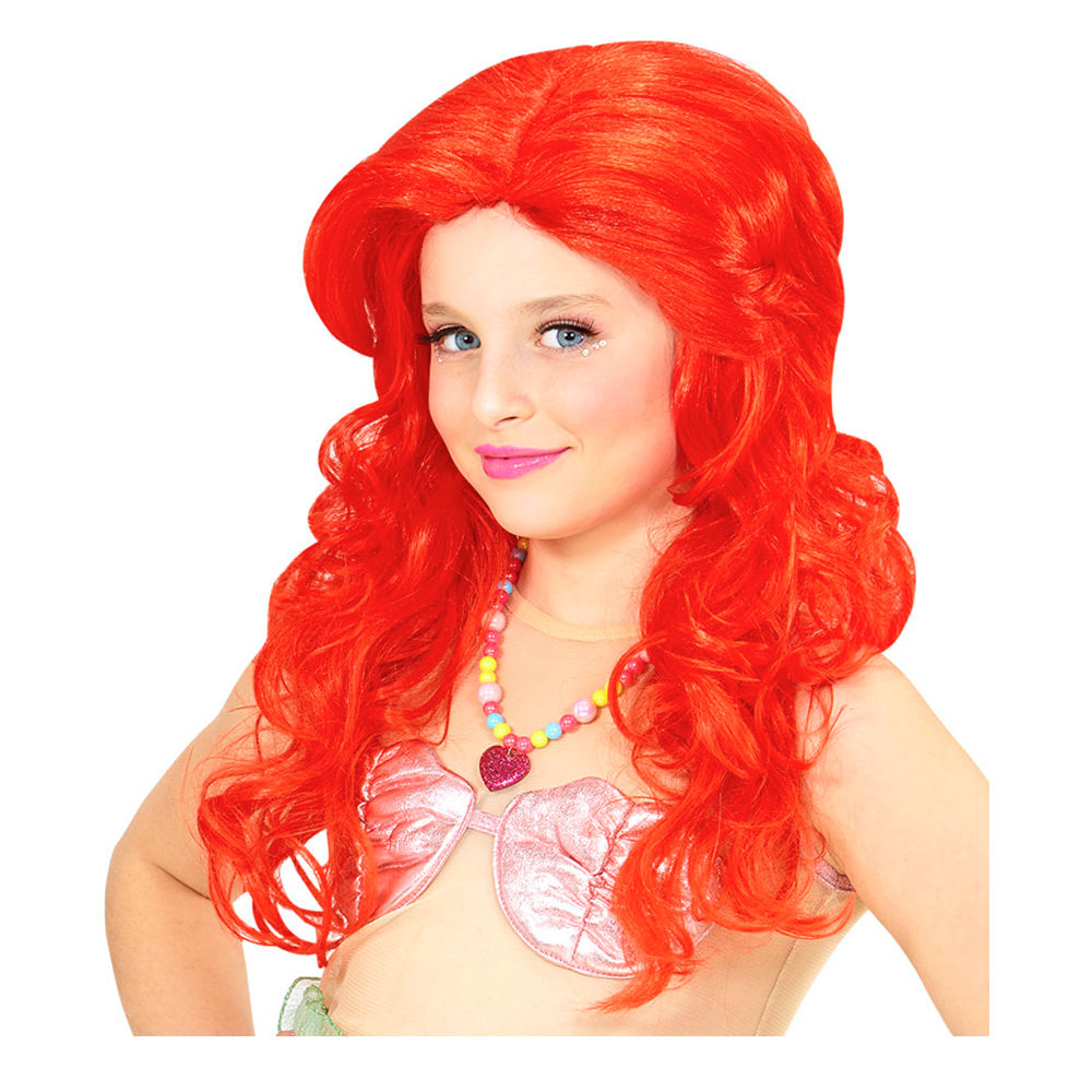 Perücke Kinder Mädchen Langhaar Meerjungfrau, rot - mit Haarnetz Bild 2