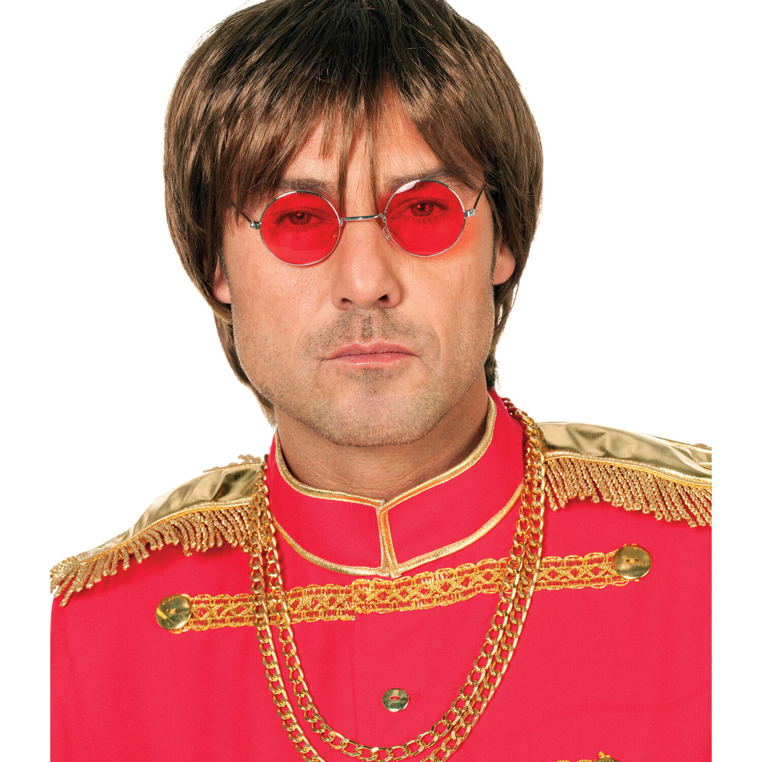 Brille Hippie, runde, rote Glser aus Metall
