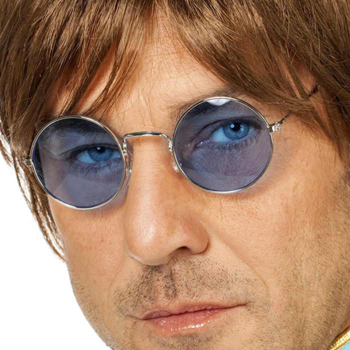 Brille Hippie, runde, blaue Gläser aus Metall