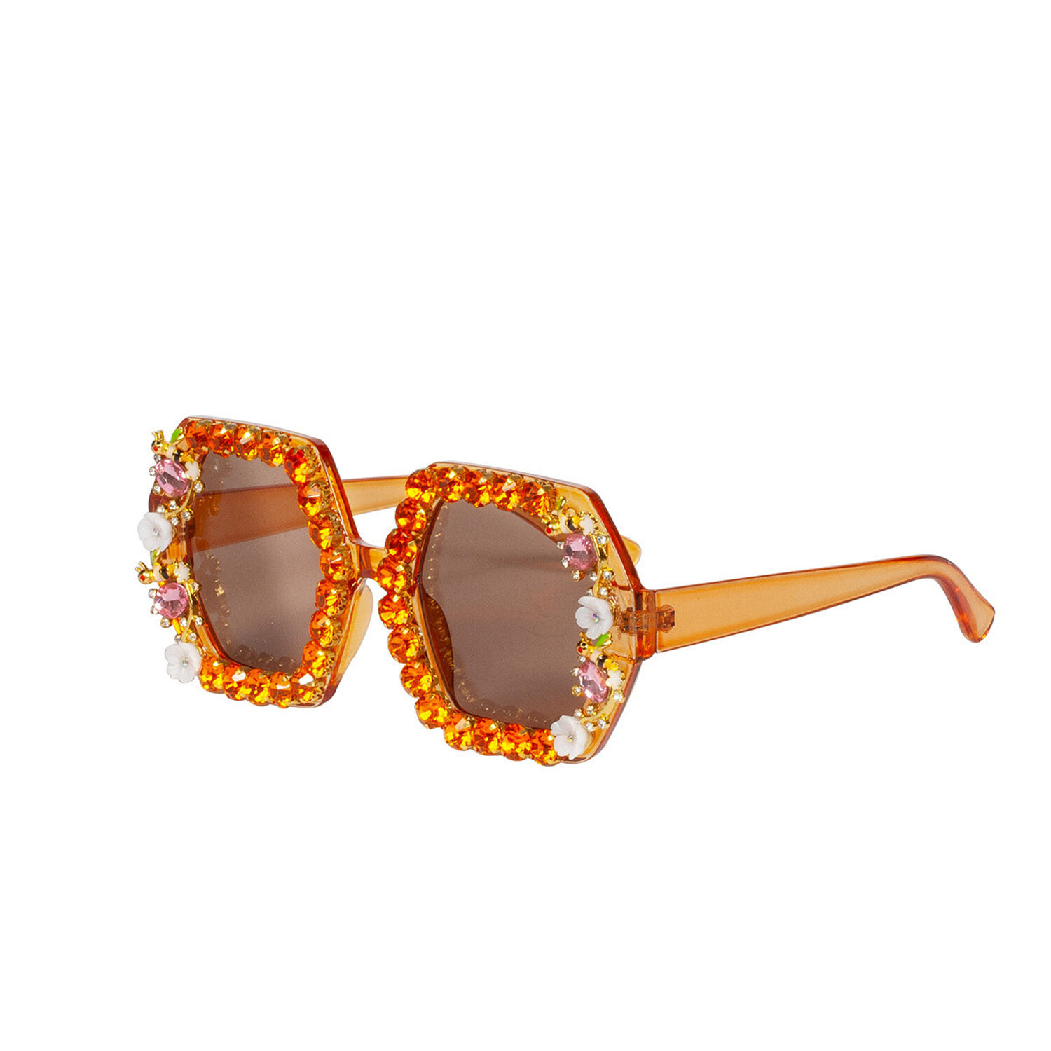 NEU Brille Festival mit Strasssteinen und Blumen, orange