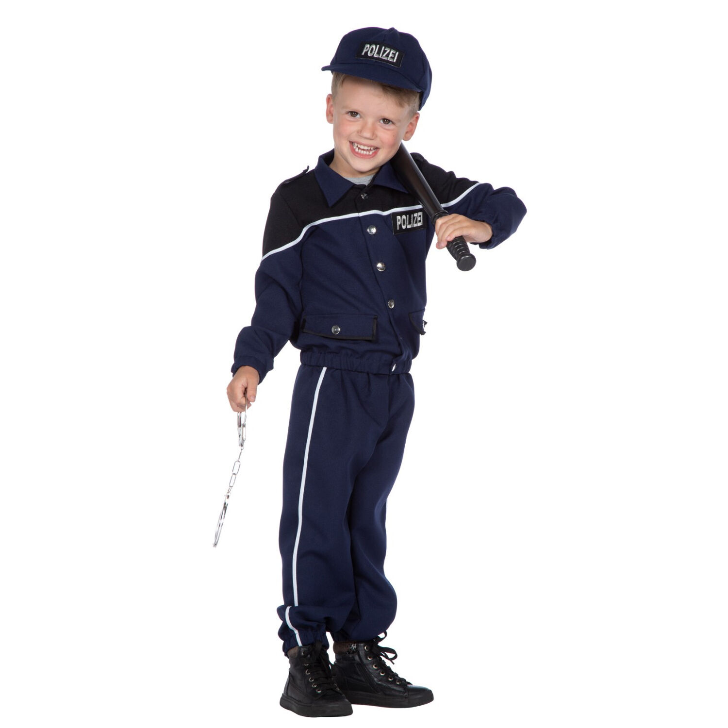 NEU Kinder-Kostm Polizist, blau, 3-teilig mit Jacke, Hose und Kappe, Gre 104