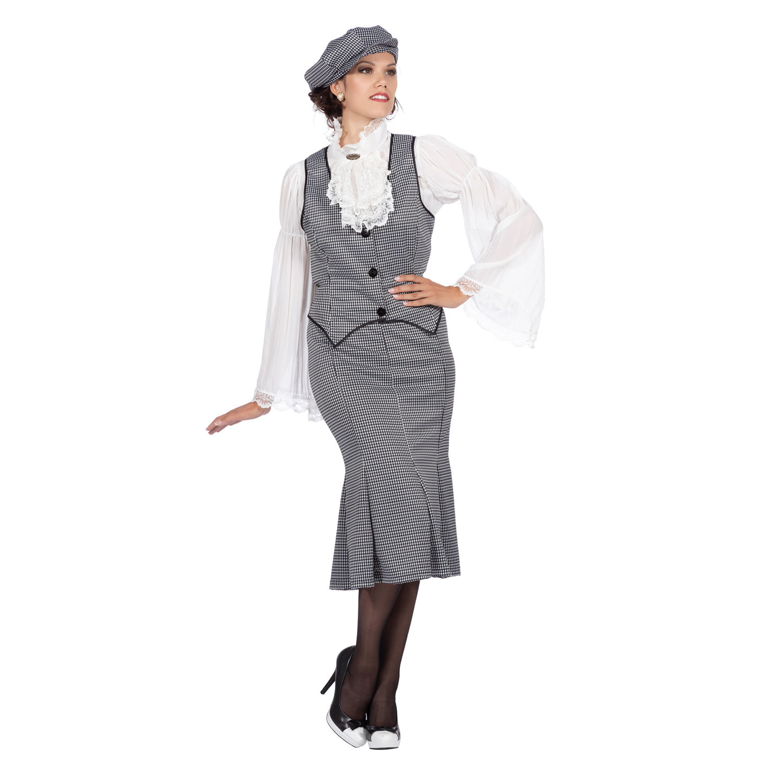 SALE Damen-Kostüm 20er Jahre Polly, 3-teilig mit Mütze, Weste & Rock, Gr. 34