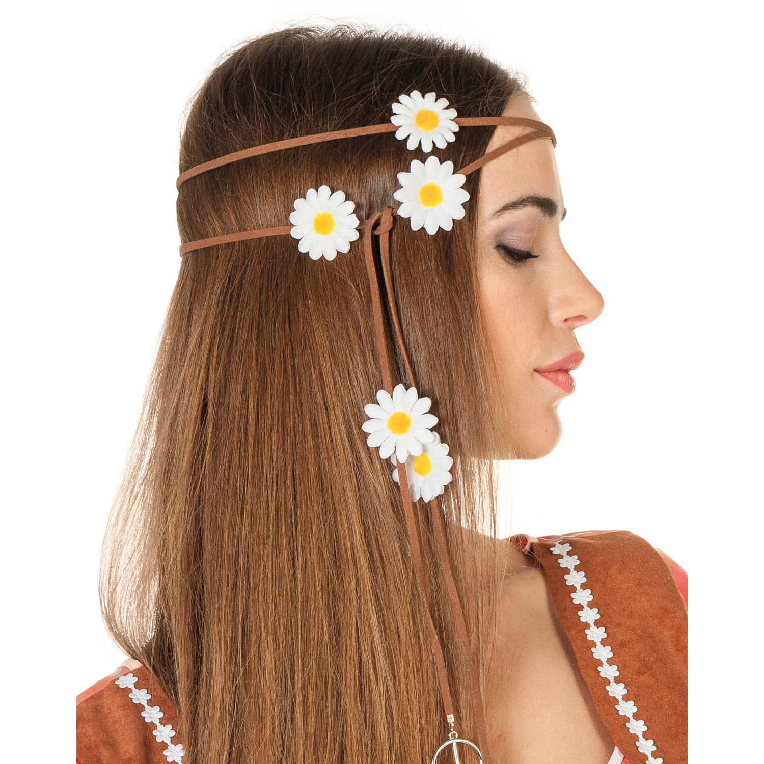 Haarband braun, Peace & Blumen