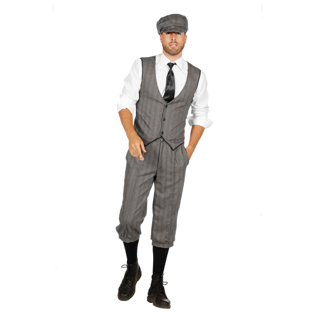 Herren-Kostüm wilde 20er Finn, grau, Gr. 64 - Set mit Hose, Weste und Mütze