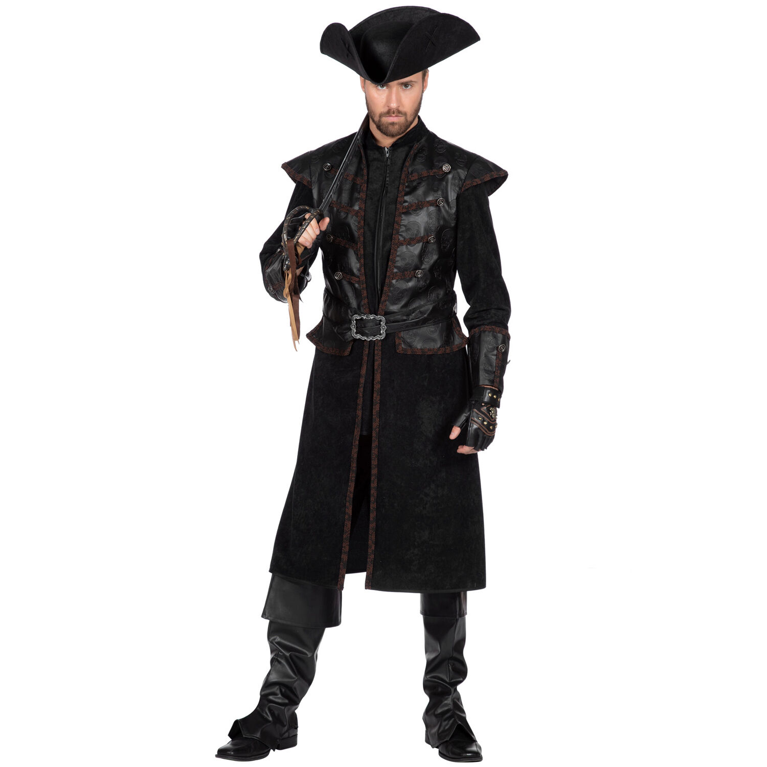 Herren-Kostüm schwarzer Pirat Deluxe, Gr. 48