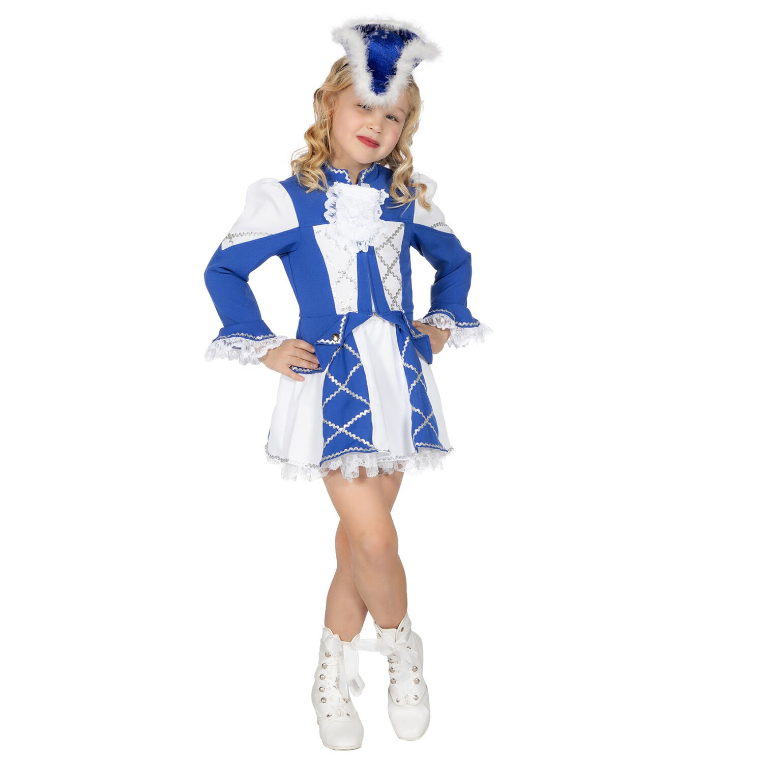 Kinder-Kostüm Tanzmariechen blau/weiß/silber Gr. 104